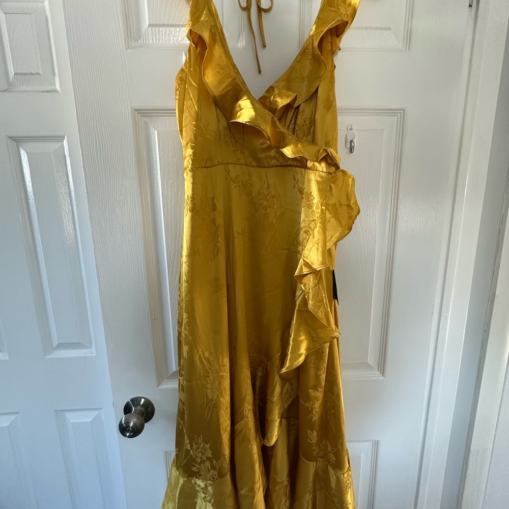 Lulu's Golden Asymmetrical Ruffle Dress